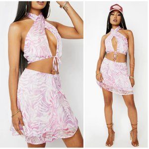 Dolls Kill Full Outfit Zebra Halter Crop & Mini Skirt Vegas Festival Honeymoon